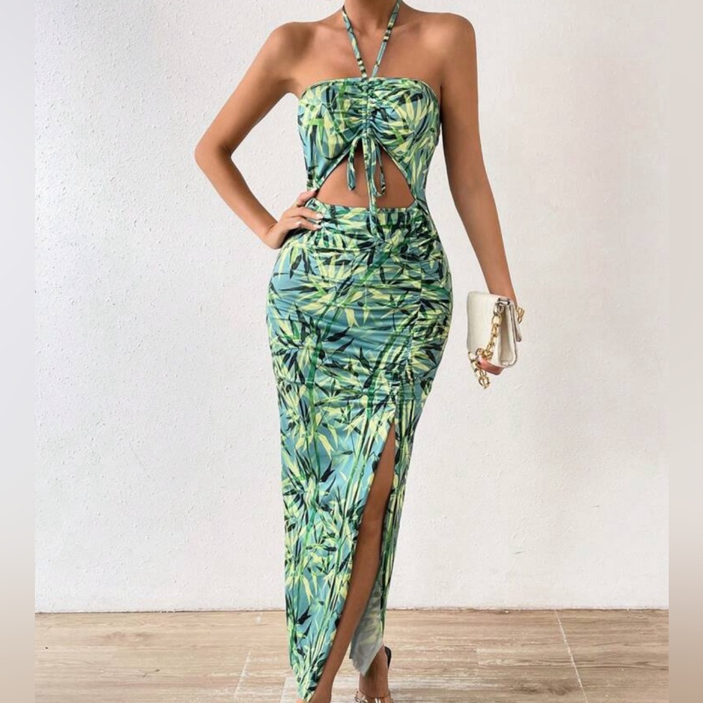 SHEIN Tropical Halter Dress